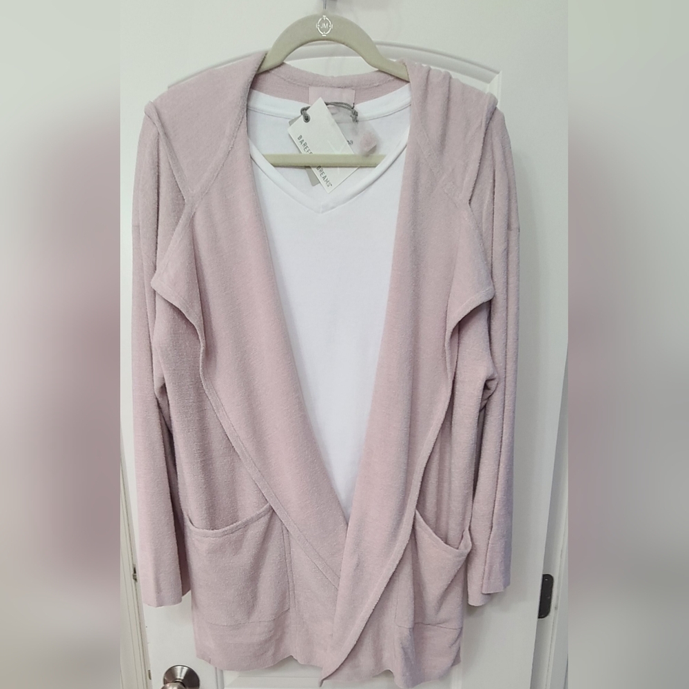 Barefoot Dreams Pink Open Front Hooded Cardigan